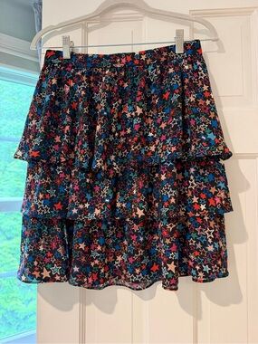 J. Crew Black Multi Star Tiered Ruffle Mini Skirt